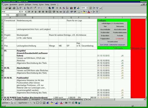 Leistungsverzeichnis Excel – Vorlage .